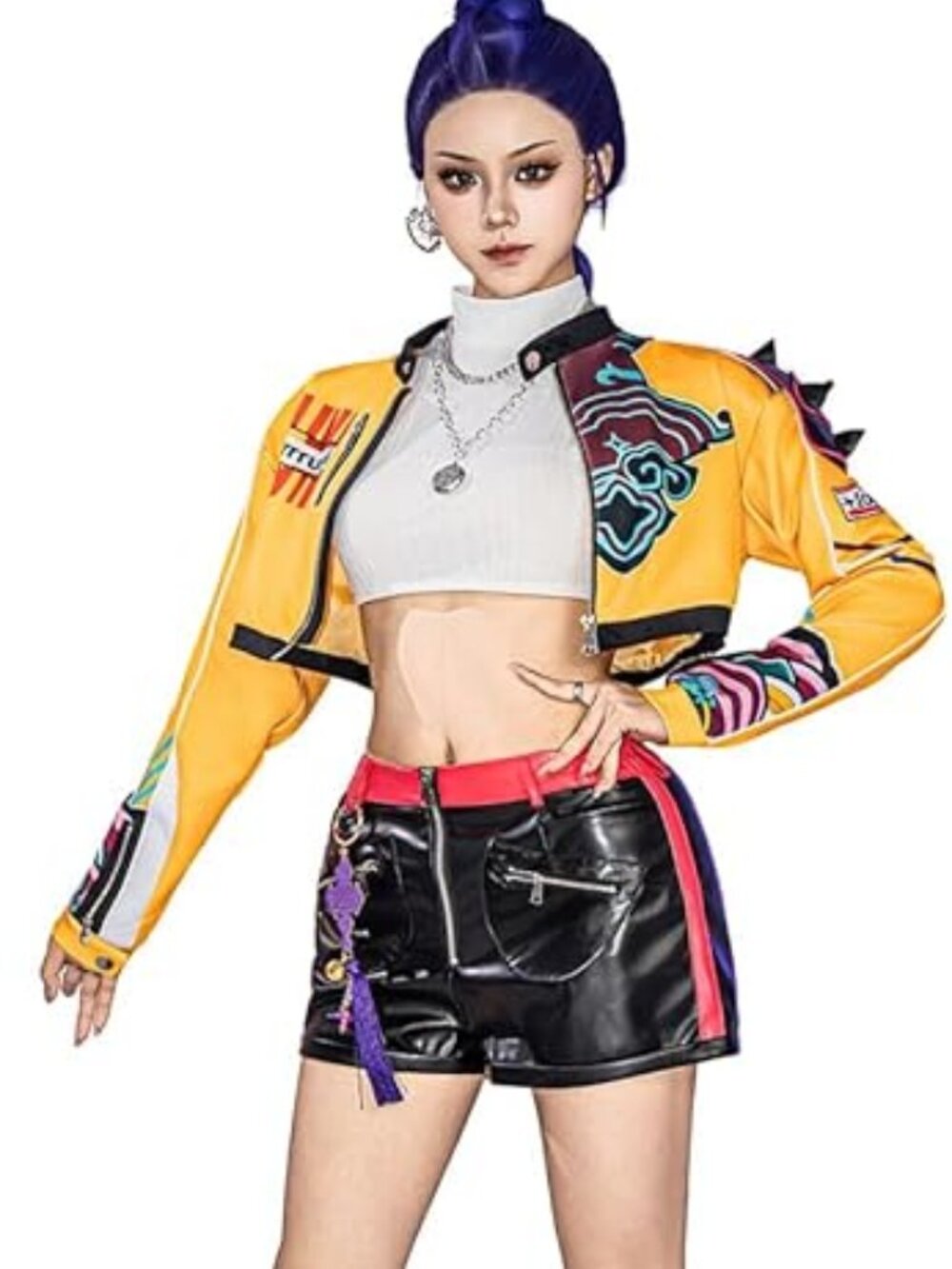 OSIAS Women Rumi Cosplay Costume With Leather Stretch Shorts and Padded Shoulder